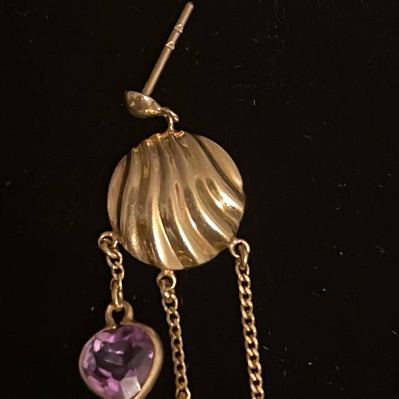 14 k GOLD AND SEMI PRECIOUS HANGING HEART EARRINGS - Picture 4 of 5